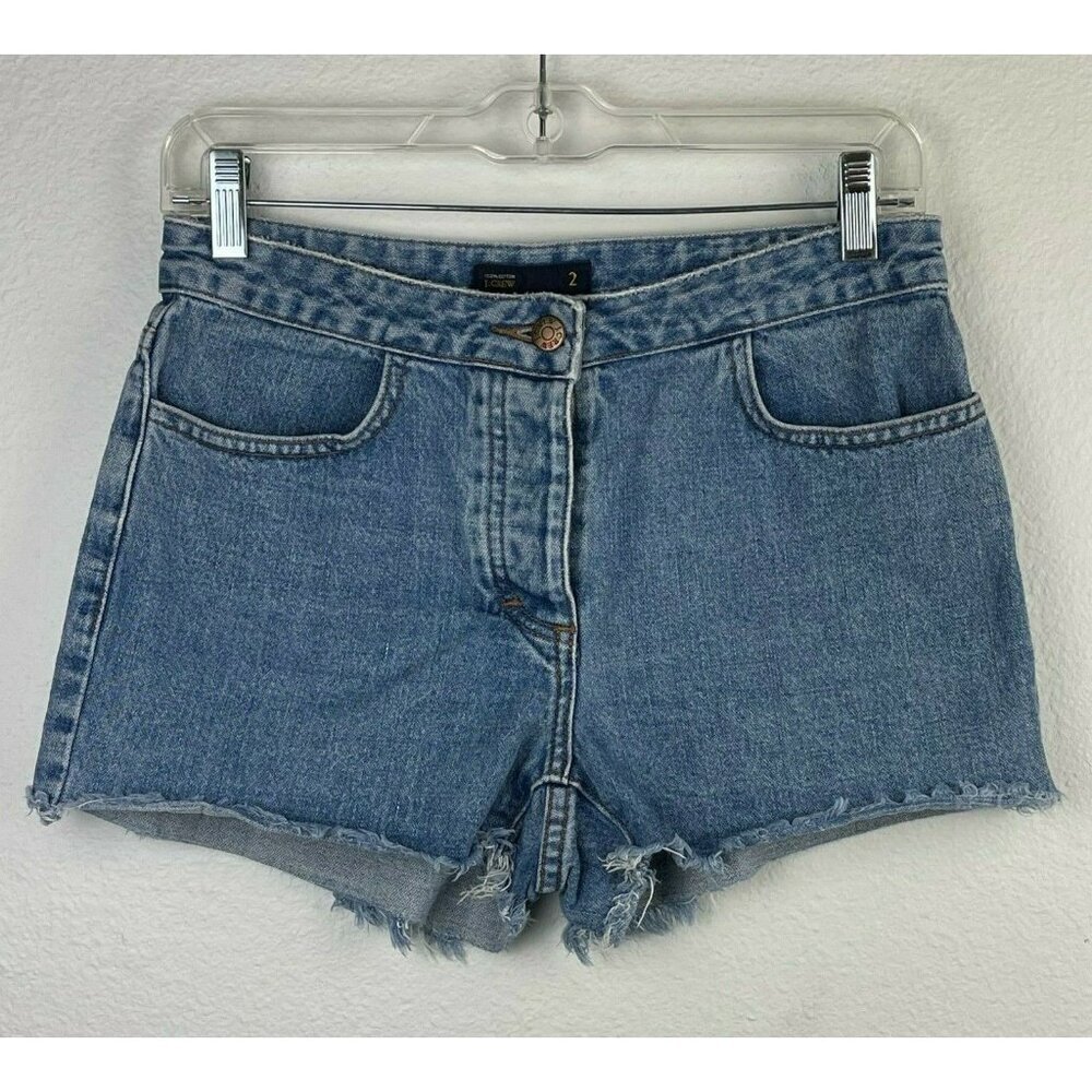 J.CREW Shorts Womens Size 2 Mid Rise Cut-off Relaxed Fit Distressed Denim Blue